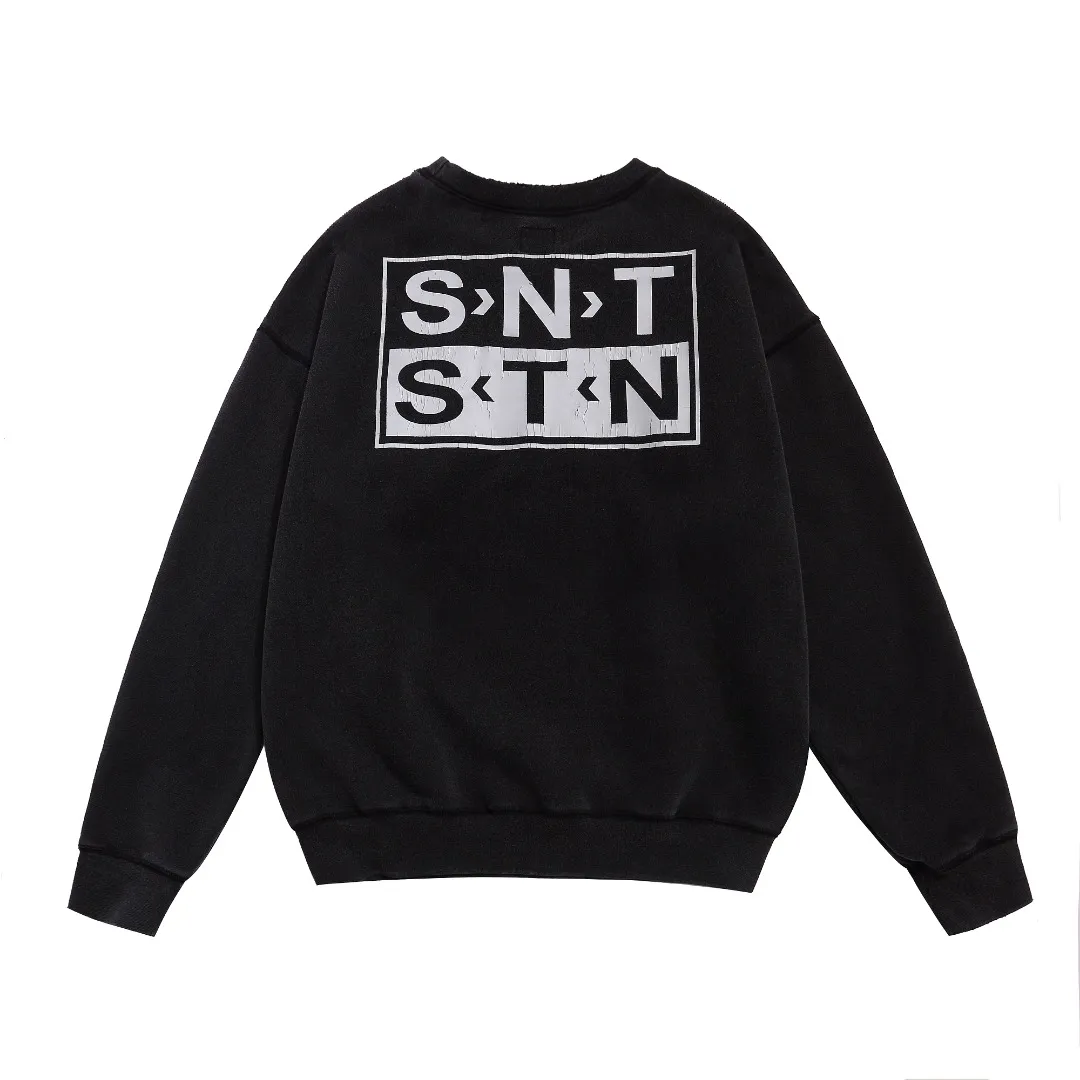 Saint Michael SNT destroyed letters classic retro distressed washed velvet casual loose round neck sweatshirt Fabric: 420g Style number: SM620 Size: S-M-L-XL Color: Black Price: P198